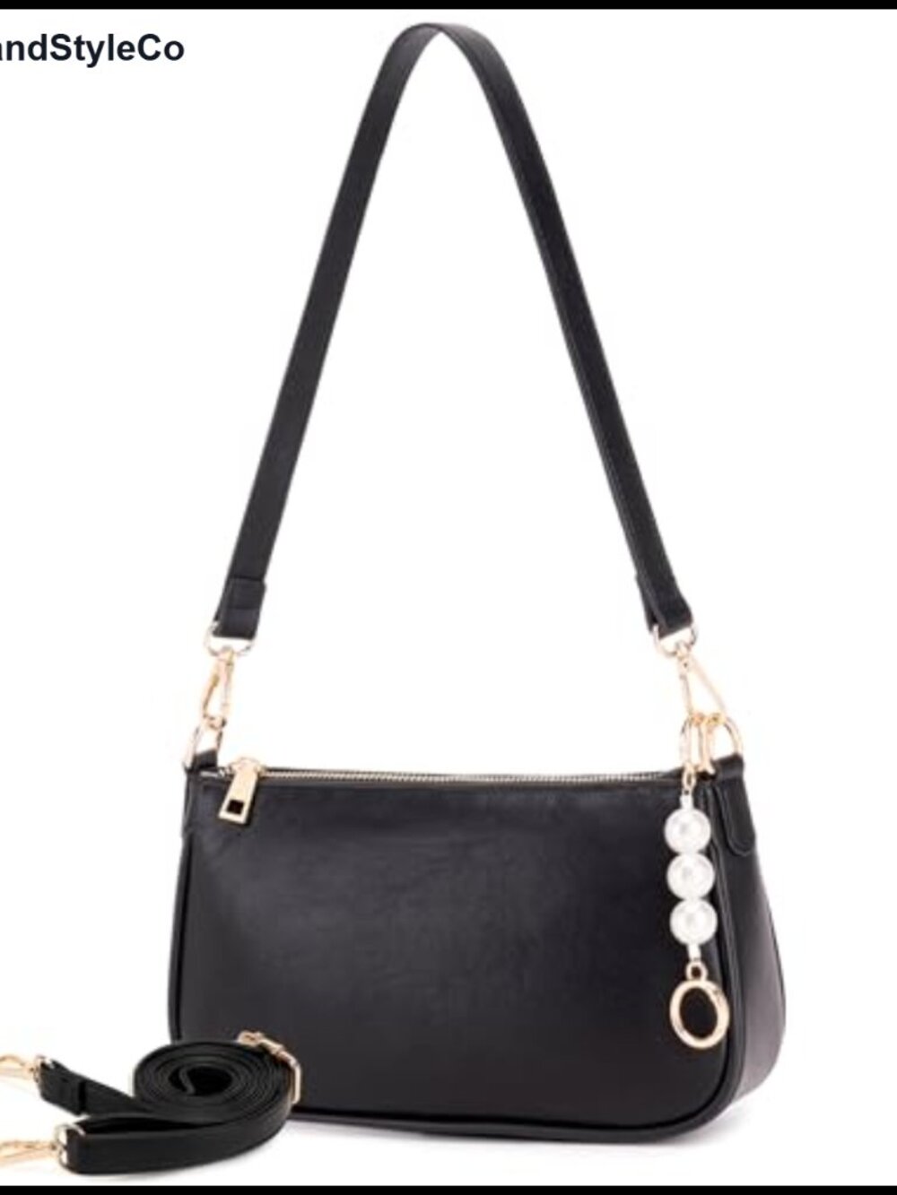 Women's Vegan Leather Hobo Crossbody Purse with 3 Straps & Pearl Chain
